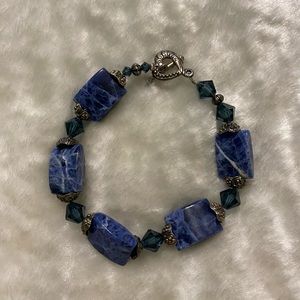 ☘️Lapis Lazuli Bracelet Rectangle Stones/ Beads Silver Heart Closure